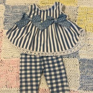 12 mo Rare Edition set,Details! Checks & stripes classic blue& white.Lace trim👼